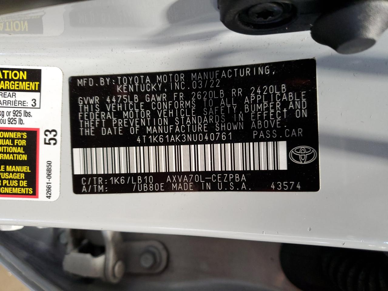 4T1K61AK3NU040761 2022 Toyota Camry Xse