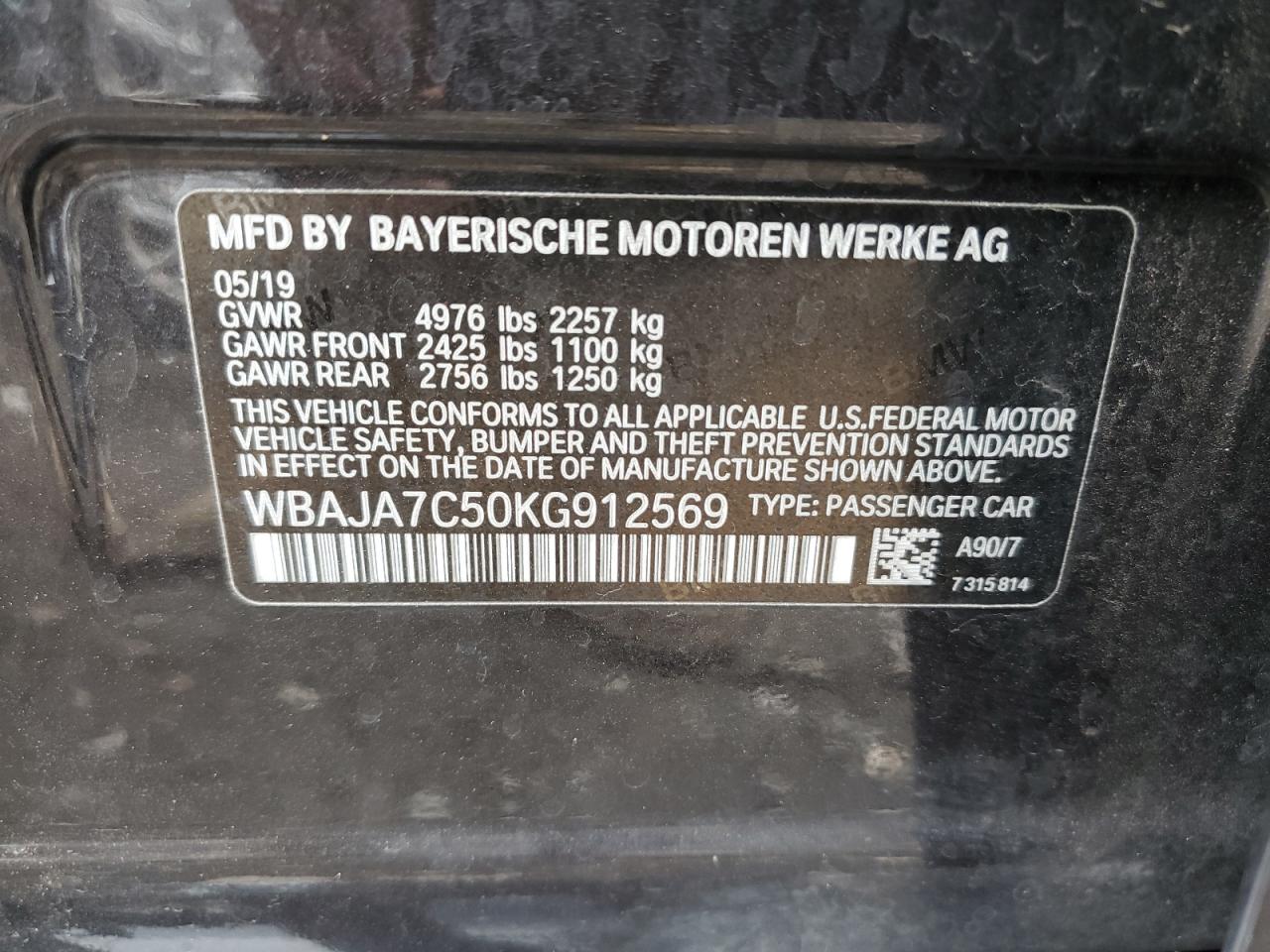 WBAJA7C50KG912569 2019 BMW 530 Xi