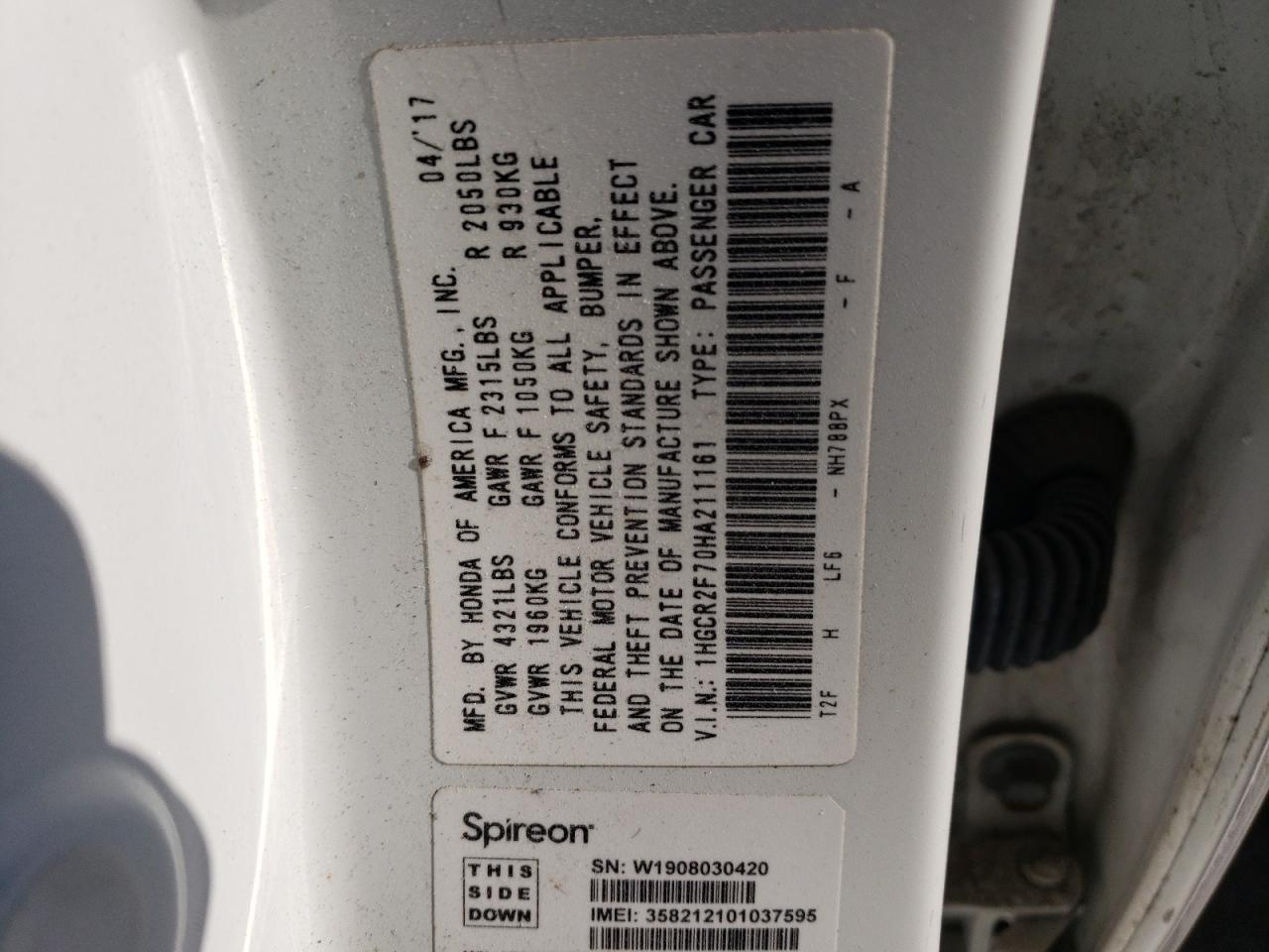 1HGCR2F70HA211161 2017 Honda Accord Ex