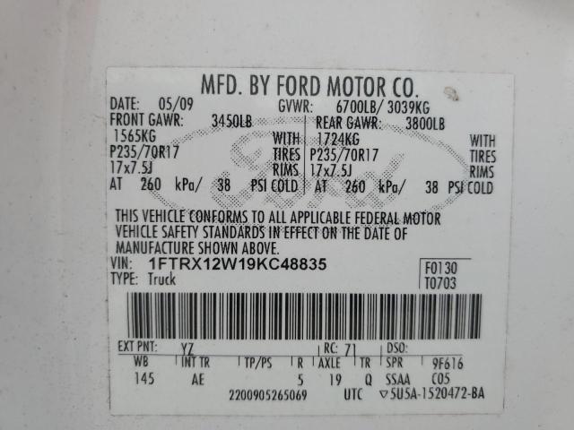 2009 Ford F150 Super Cab VIN: 1FTRX12W19KC48835 Lot: 50966304