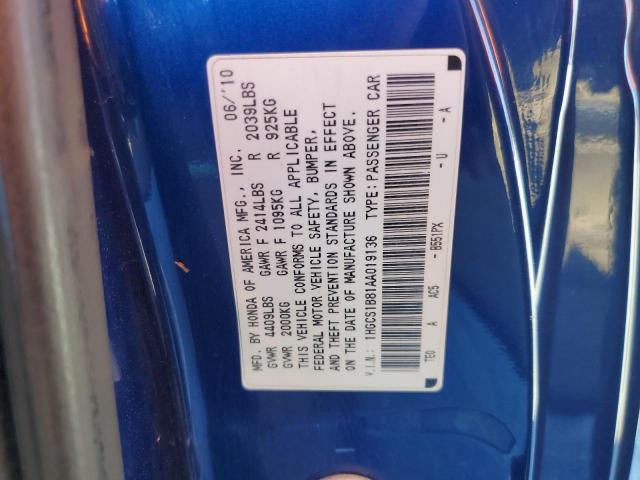 1HGCS1B81AA019136 2010 Honda Accord Exl