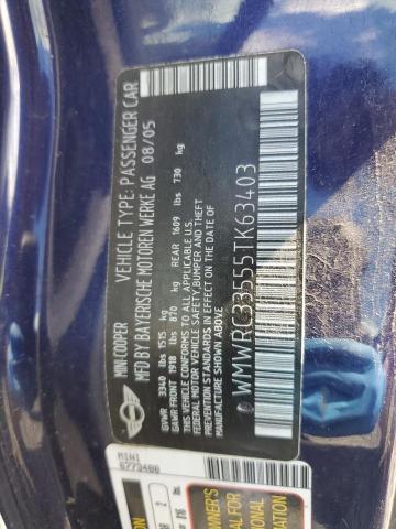 2005 Mini Cooper VIN: WMWRC33555TK63403 Lot: 53087874