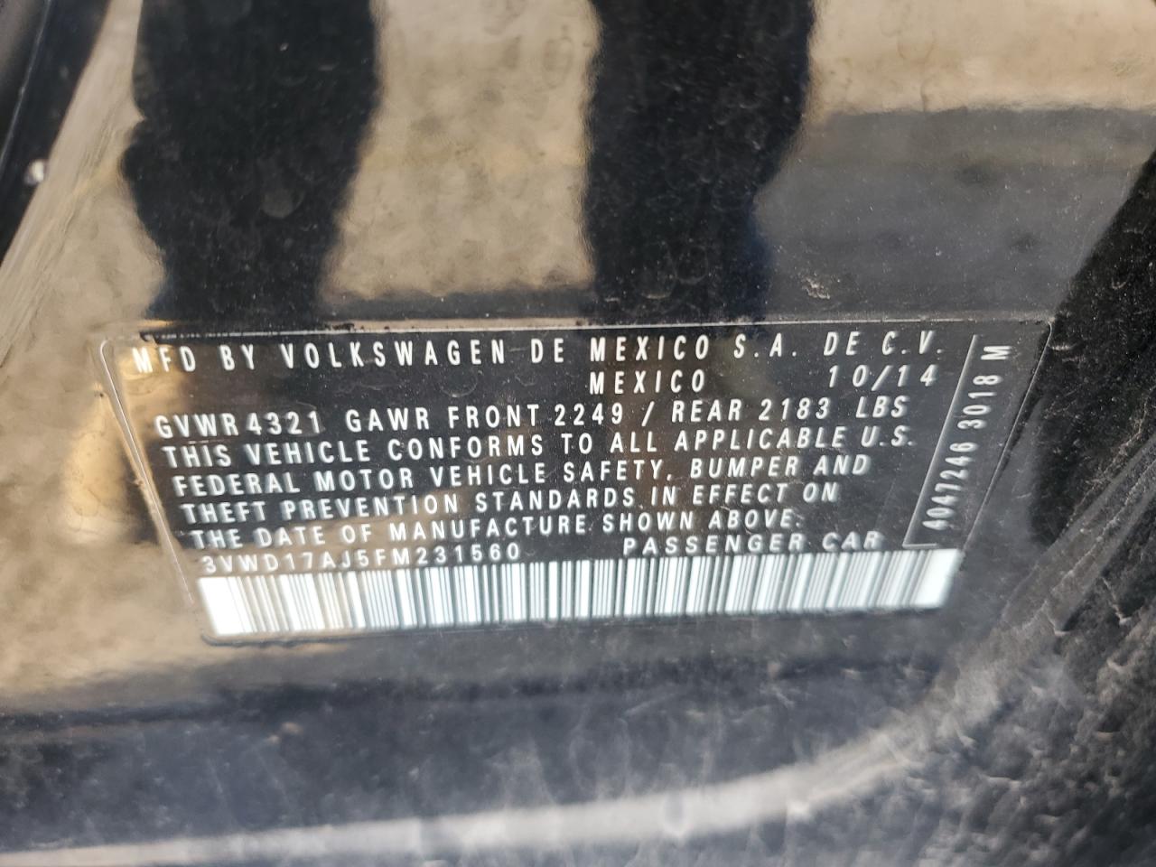 3VWD17AJ5FM231560 2015 Volkswagen Jetta Se