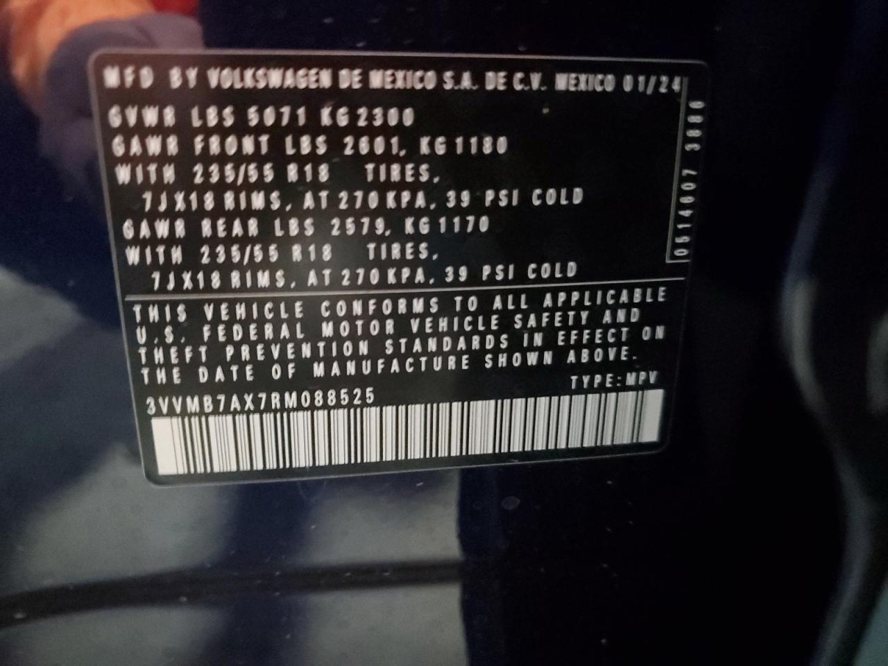 3VVMB7AX7RM088525 2024 Volkswagen Tiguan Se