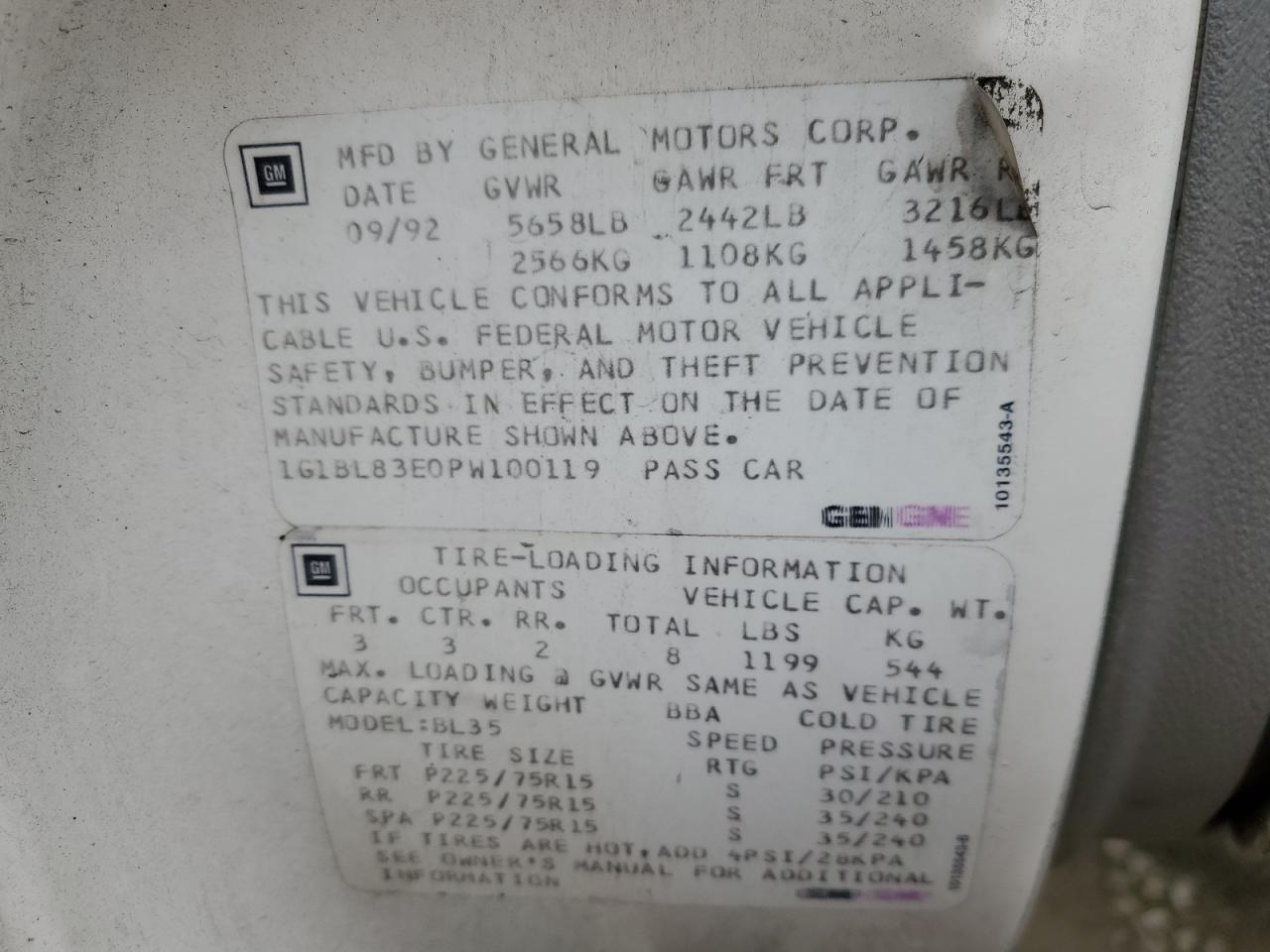 1G1BL83E0PW100119 1993 Chevrolet Caprice Classic