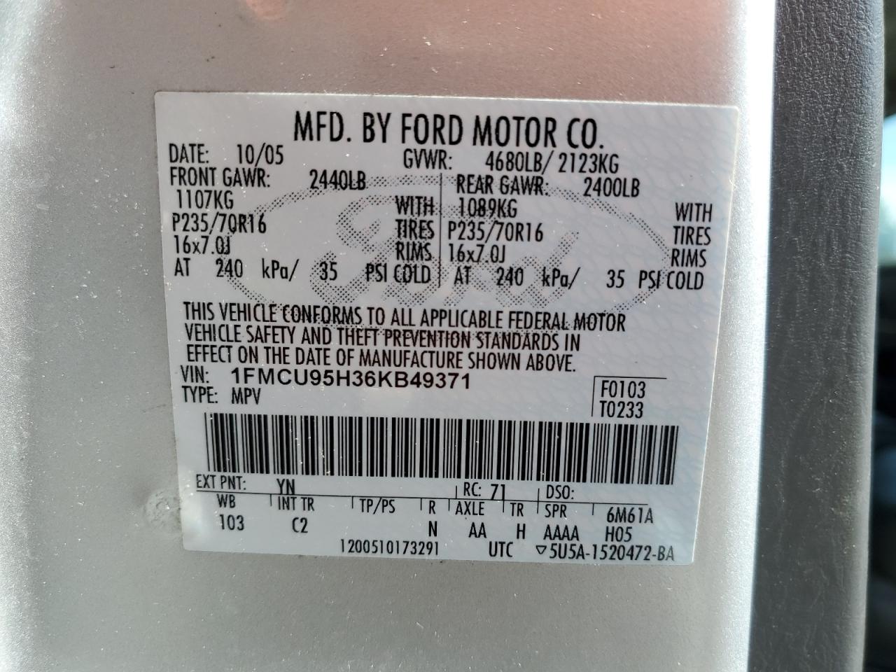 1FMCU95H36KB49371 2006 Ford Escape Hev