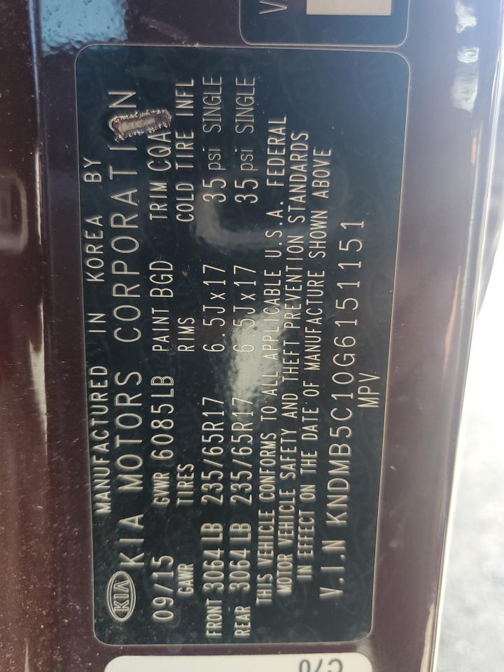 2016 Kia Sedona Lx vin: KNDMB5C10G6151151