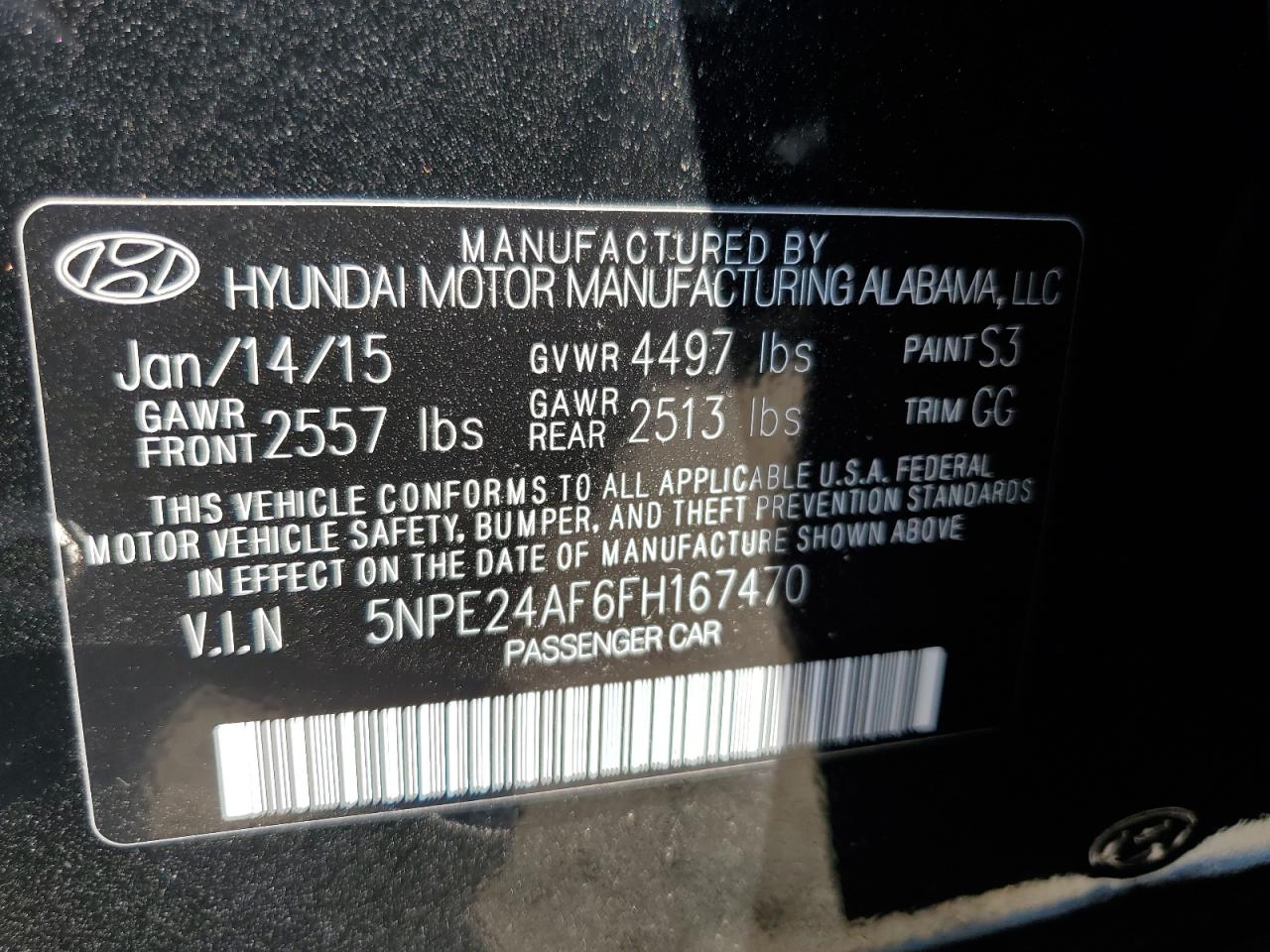 5NPE24AF6FH167470 2015 Hyundai Sonata Se