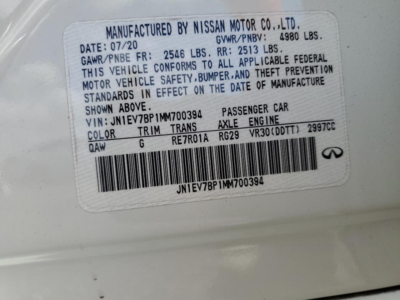 JN1EV7BP1MM700394 2021 Infiniti Q50 Luxe