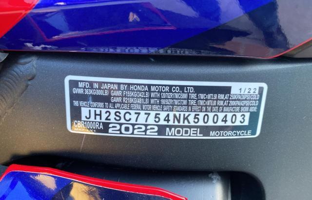 2022 HONDA CBR1000 RA JH2SC7754NK500403