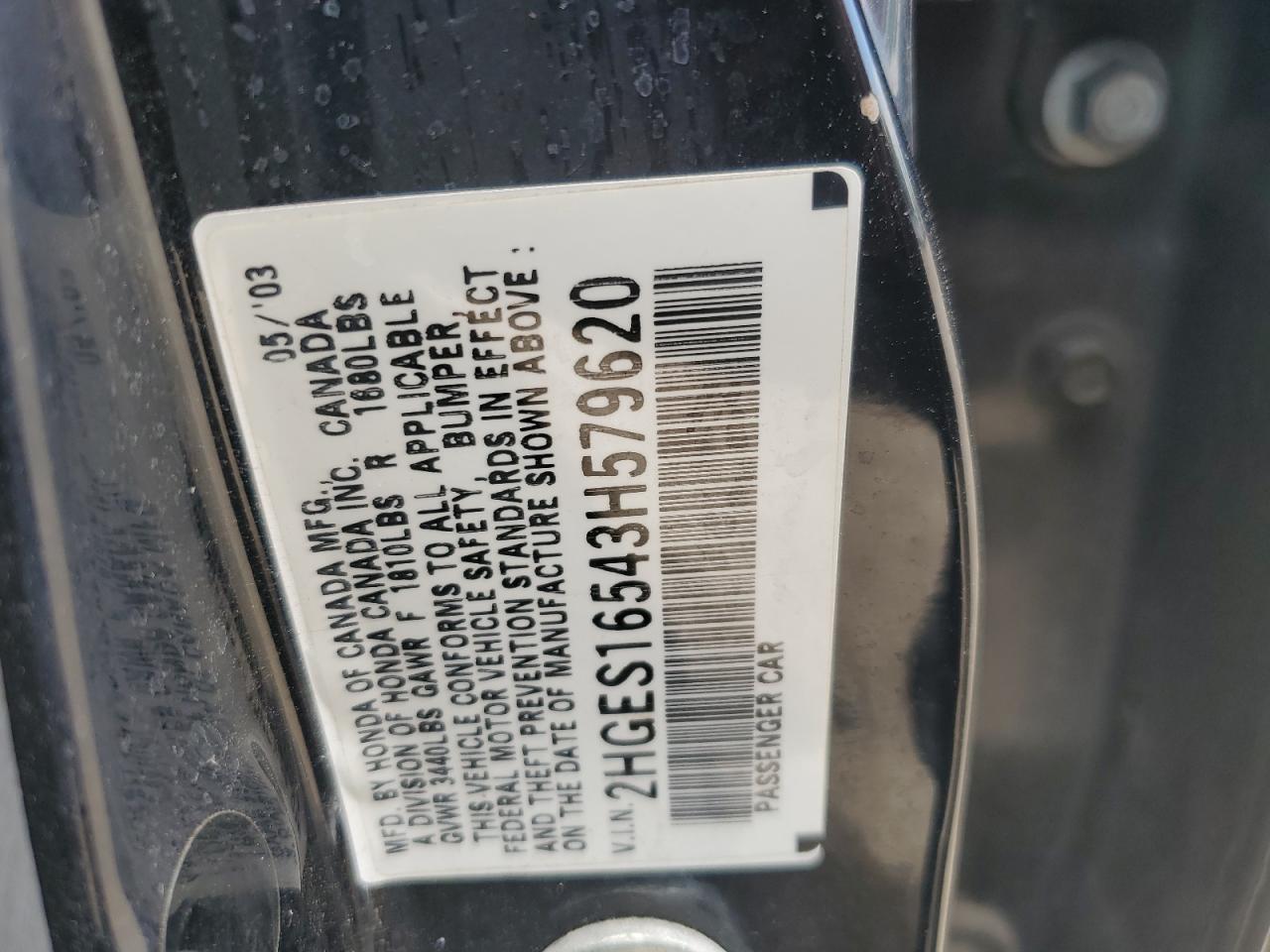 2HGES16543H579620 2003 Honda Civic Lx