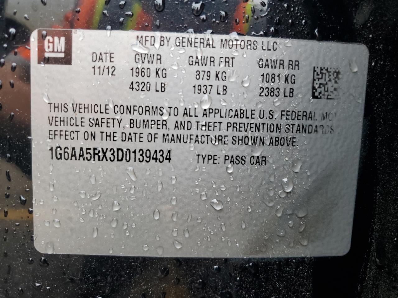 1G6AA5RX3D0139434 2013 Cadillac Ats