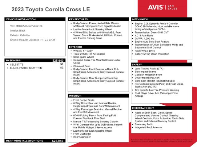 2023 Toyota Corolla Cross Le VIN: 7MUCAAAG5PV052166 Lot: 41638514