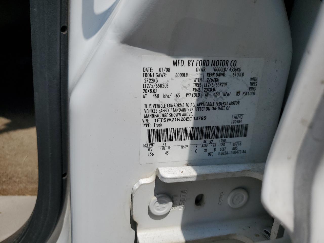 1FTSW21R28ED14795 2008 Ford F250 Super Duty