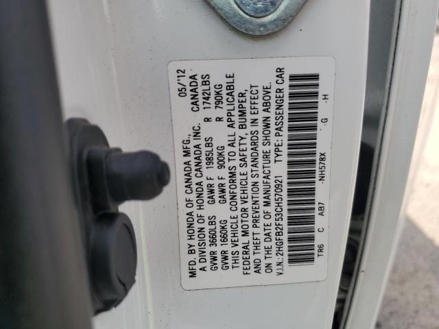 2012 Honda Civic Lx VIN: 2HGFB2F53CH570921 Lot: 51772414