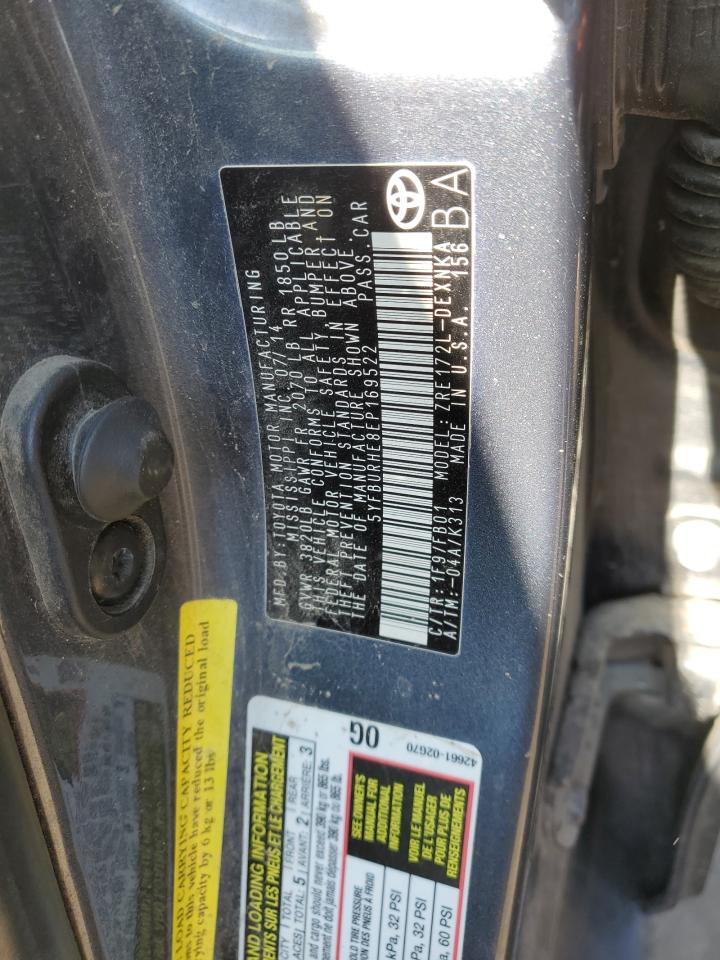 5YFBURHE8EP169522 2014 Toyota Corolla L