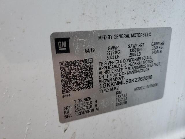 2019 GMC Acadia Slt-1 VIN: 1GKKNMLS0KZ262800 Lot: 51796584