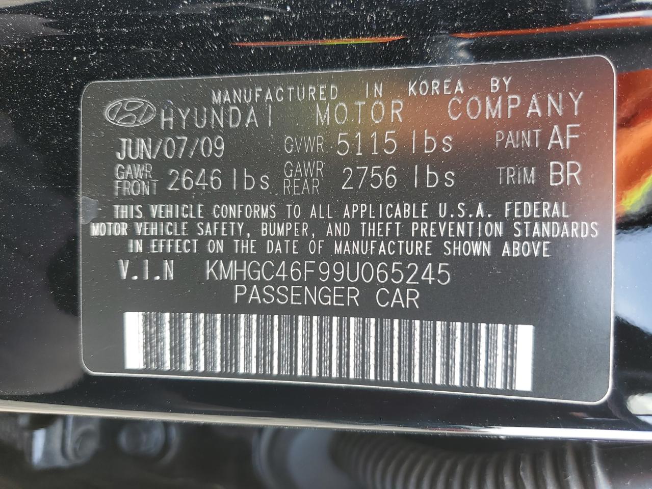 KMHGC46F99U065245 2009 Hyundai Genesis 4.6L