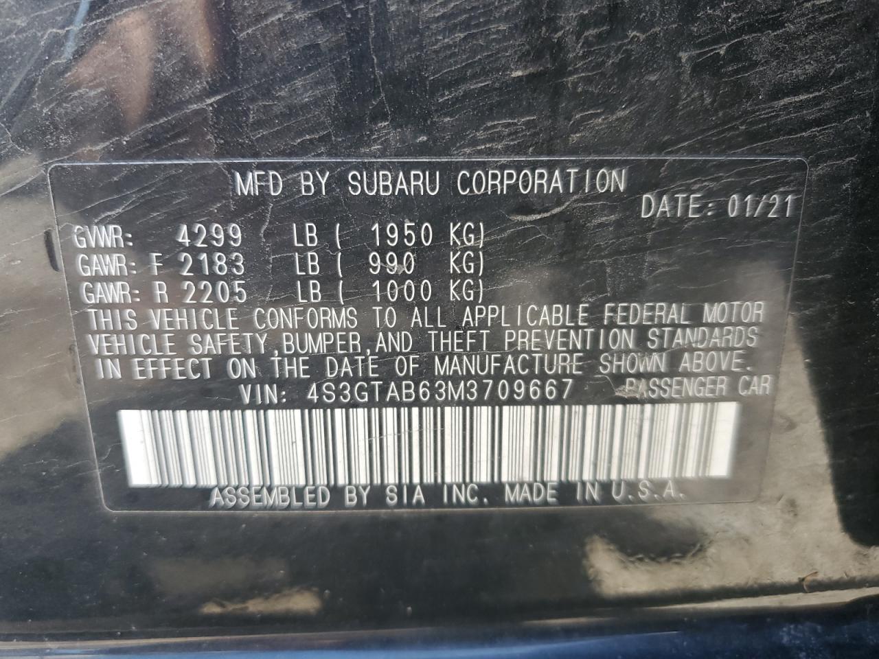 4S3GTAB63M3709667 2021 Subaru Impreza