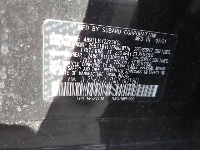 2021 Subaru Forester Premium VIN: JF2SKAJC7MH580180 Lot: 51035584