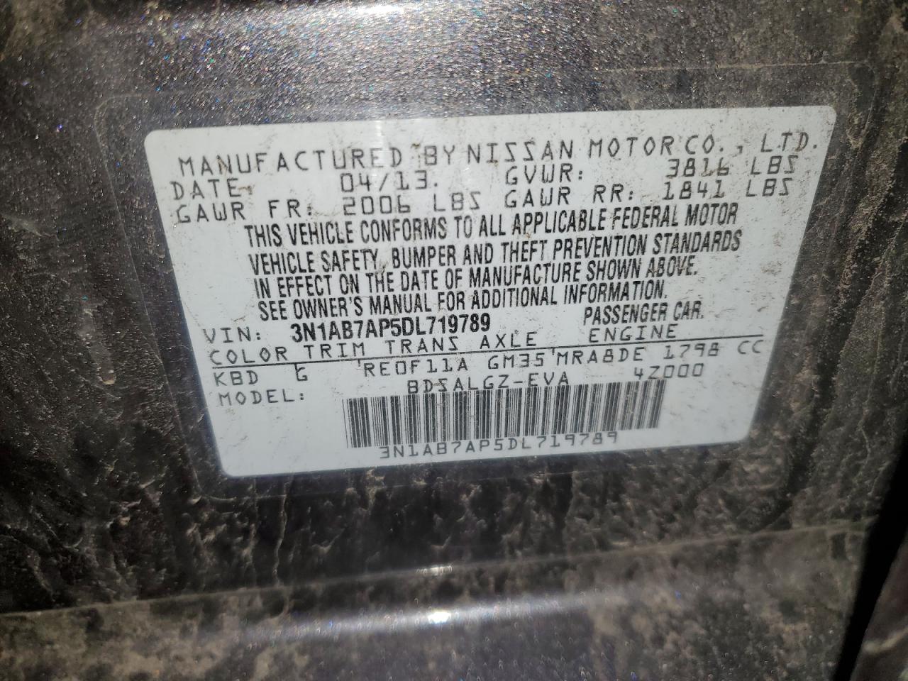 3N1AB7AP5DL719789 2013 Nissan Sentra S