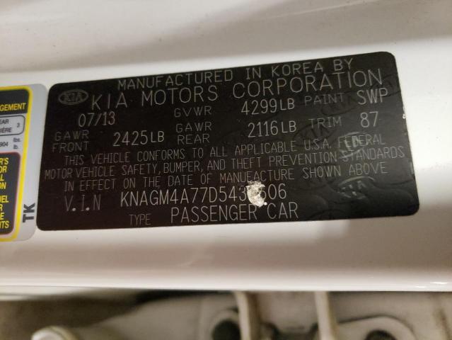 2013 Kia Optima Lx VIN: KNAGM4A77D5434606 Lot: 50601384