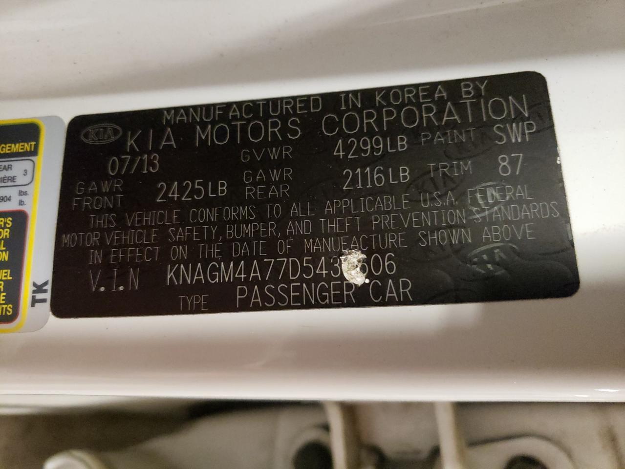 KNAGM4A77D5434606 2013 Kia Optima Lx