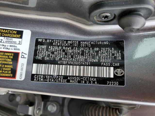 2016 Toyota Camry Le VIN: 4T1BF1FK2GU514761 Lot: 52512704