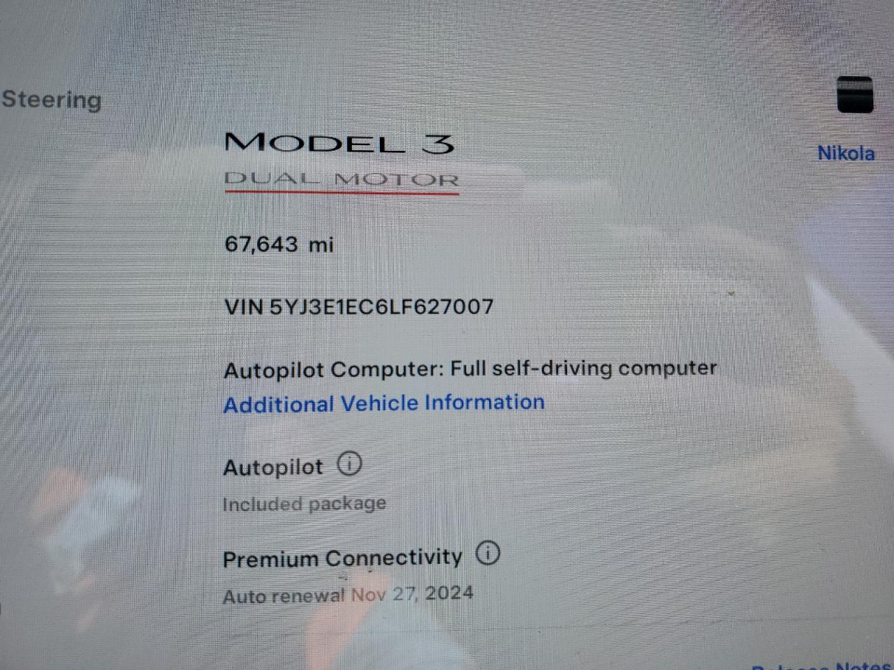 2020 Tesla Model 3 vin: 5YJ3E1EC6LF627007