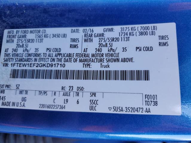 2016 Ford F150 Supercrew VIN: 1FTEW1EF2GKD91710 Lot: 50302924