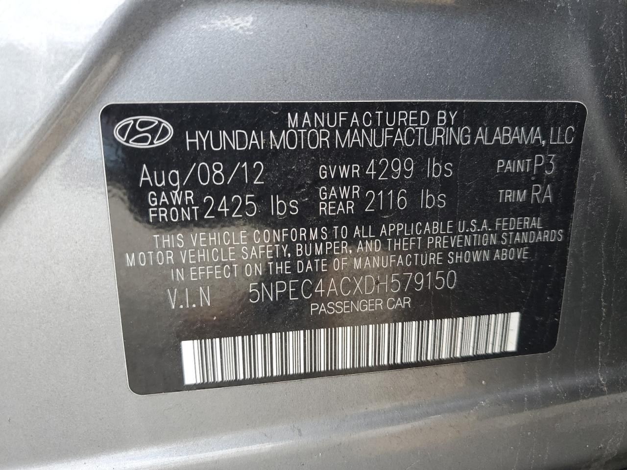 5NPEC4ACXDH579150 2013 Hyundai Sonata Se