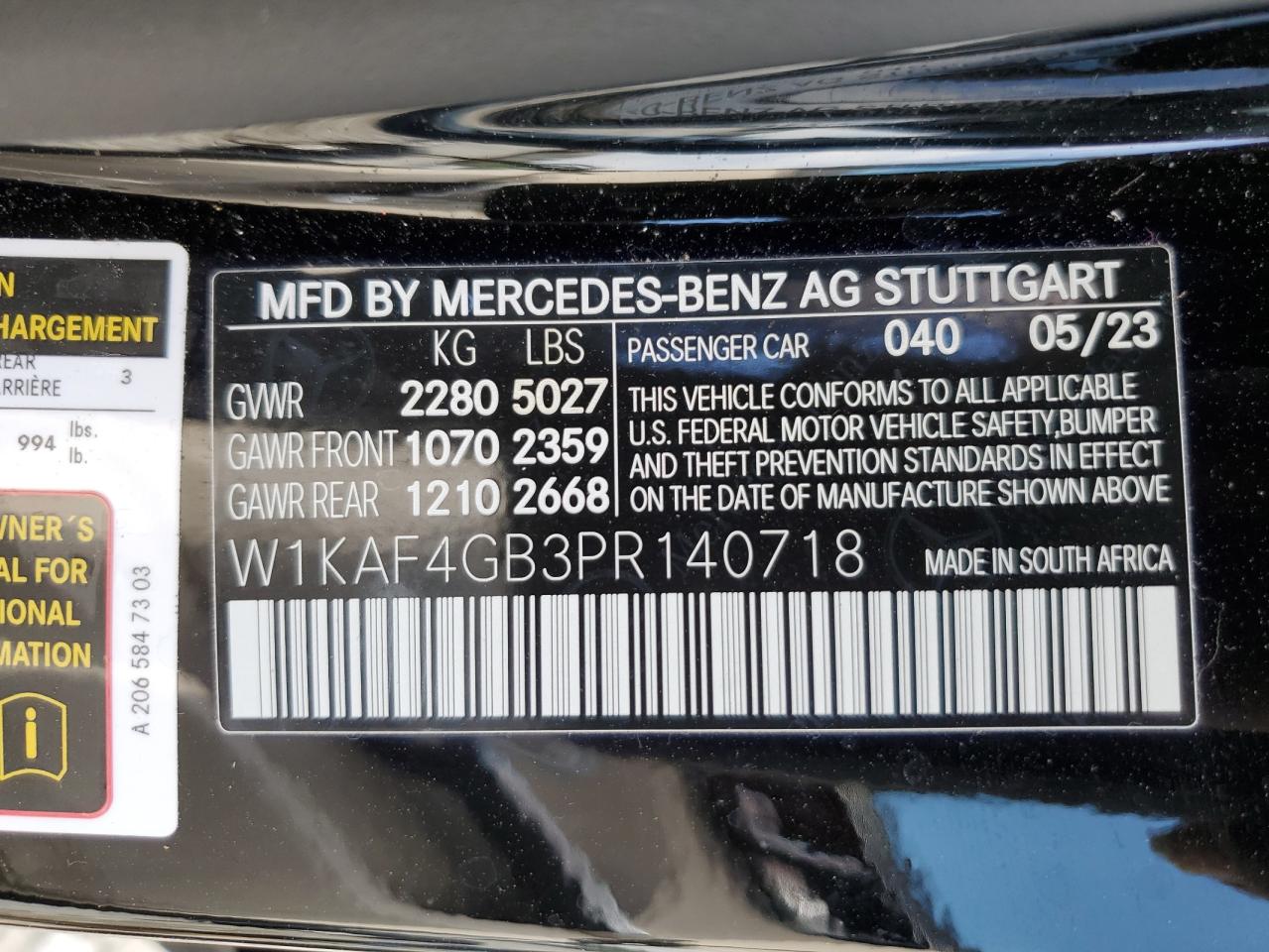 W1KAF4GB3PR140718 2023 Mercedes-Benz C 300