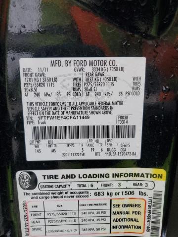 2012 Ford F150 Supercrew VIN: 1FTFW1EF4CFA11449 Lot: 49372794