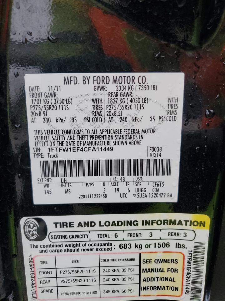 1FTFW1EF4CFA11449 2012 Ford F150 Supercrew