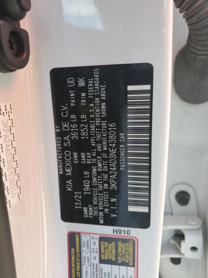 3KPA24AD3NE438016 2022 Kia Rio Lx