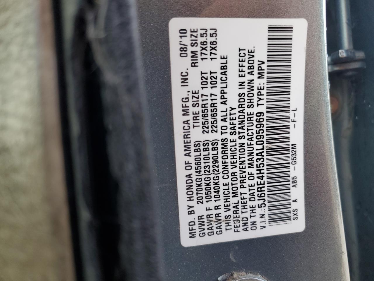 5J6RE4H53AL095969 2010 Honda Cr-V Ex