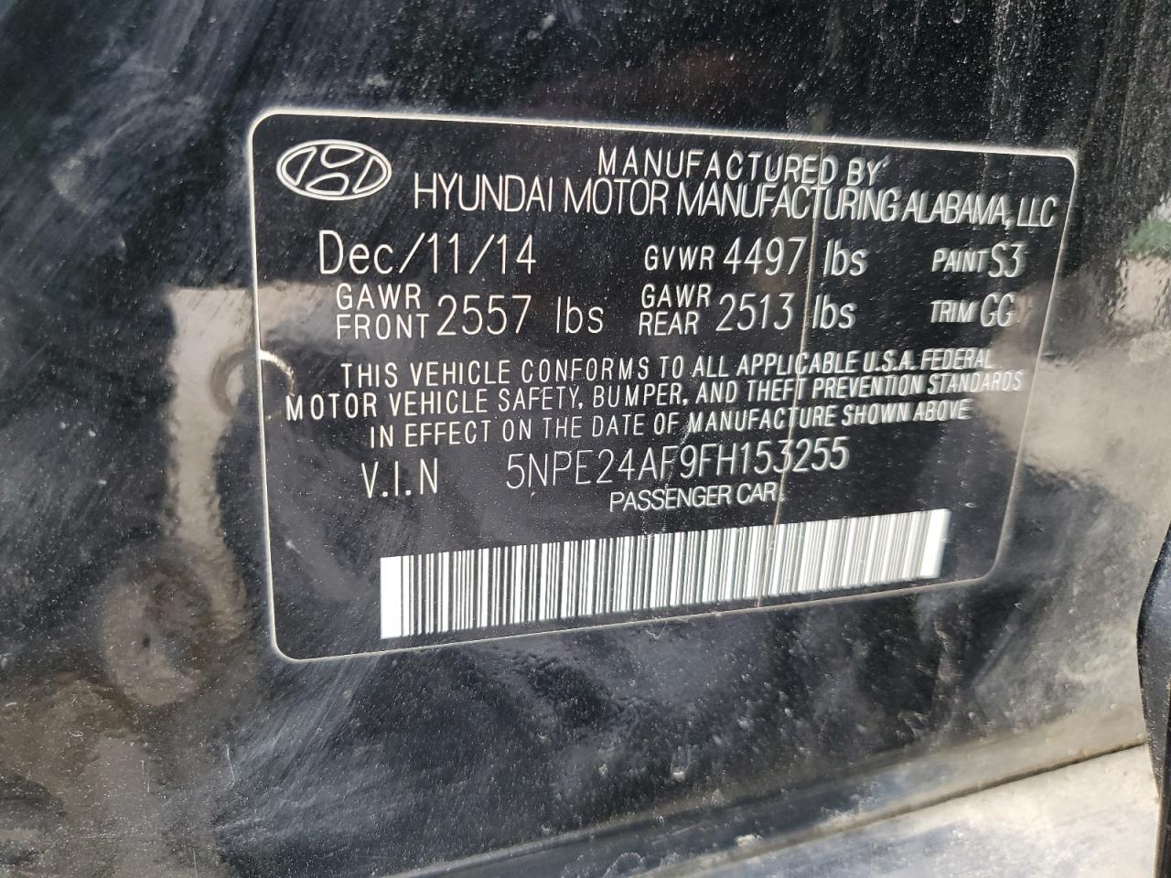 5NPE24AF9FH153255 2015 Hyundai Sonata Se