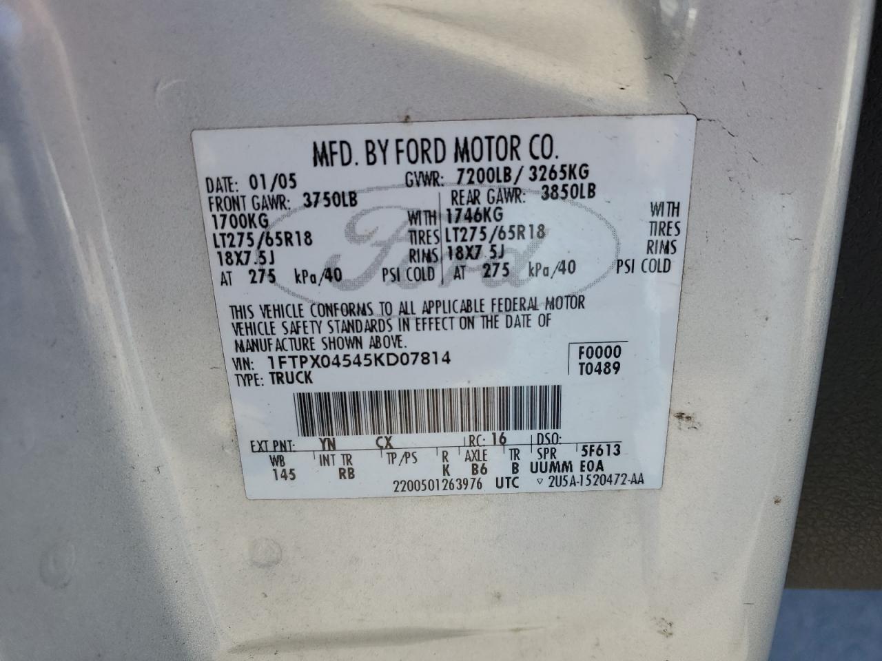 1FTPX04545KD07814 2005 Ford F150