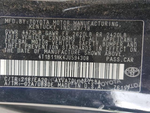 2018 Toyota Camry L VIN: 4T1B11HK4JU594308 Lot: 49965934