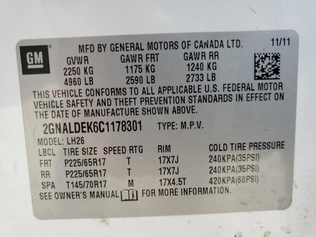 2012 Chevrolet Equinox Lt VIN: 2GNALDEK6C1178301 Lot: 50181414