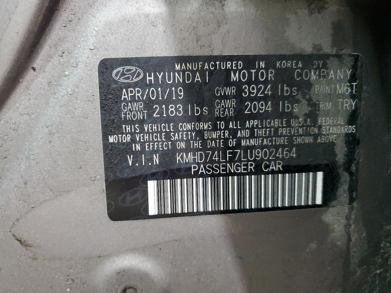 KMHD74LF7LU902464 2020 Hyundai Elantra Se