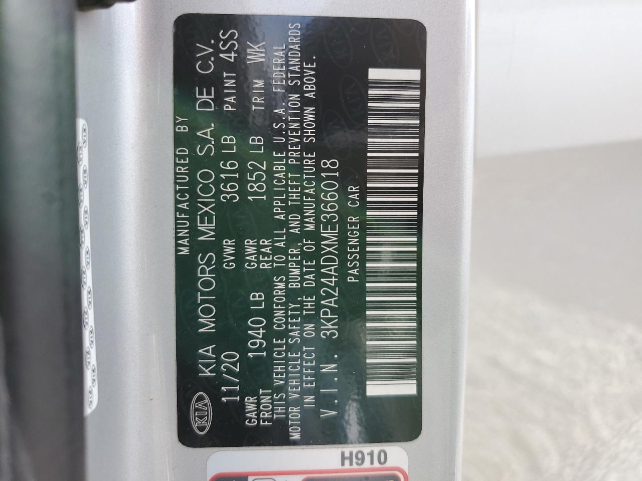 2021 Kia Rio Lx vin: 3KPA24ADXME366018