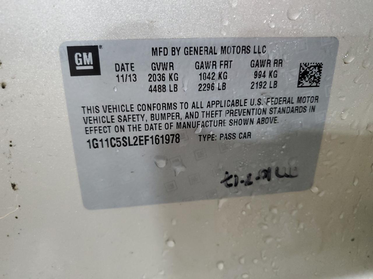 1G11C5SL2EF161978 2014 Chevrolet Malibu 1Lt