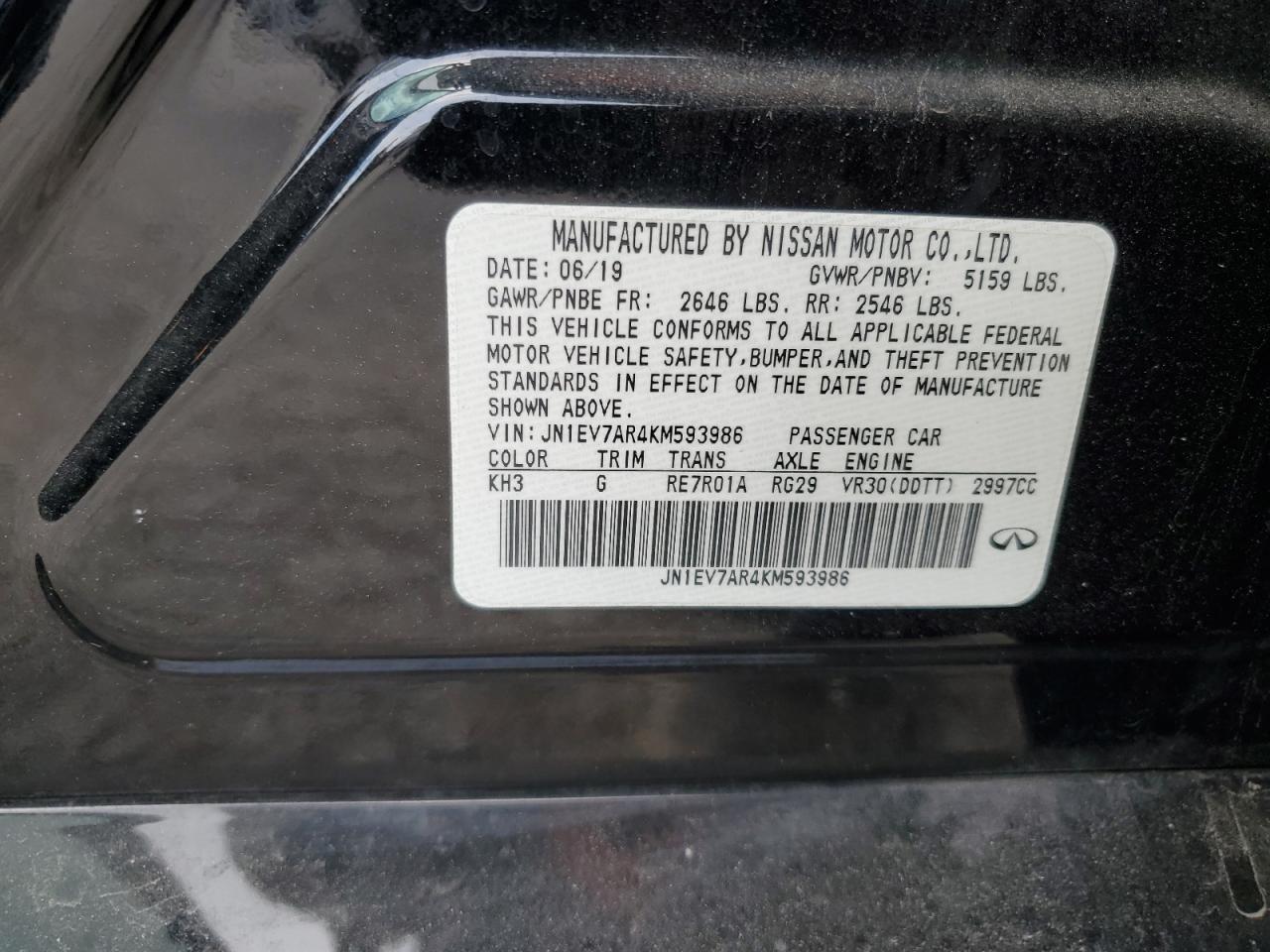 JN1EV7AR4KM593986 2019 Infiniti Q50 Luxe