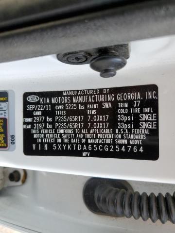 2012 Kia Sorento Base VIN: 5XYKTDA65CG254764 Lot: 52543354