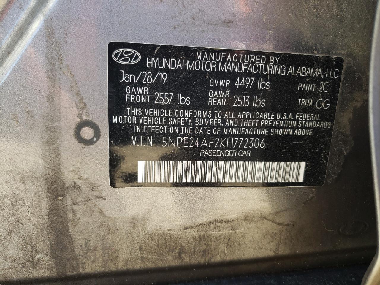 5NPE24AF2KH772306 2019 Hyundai Sonata Se