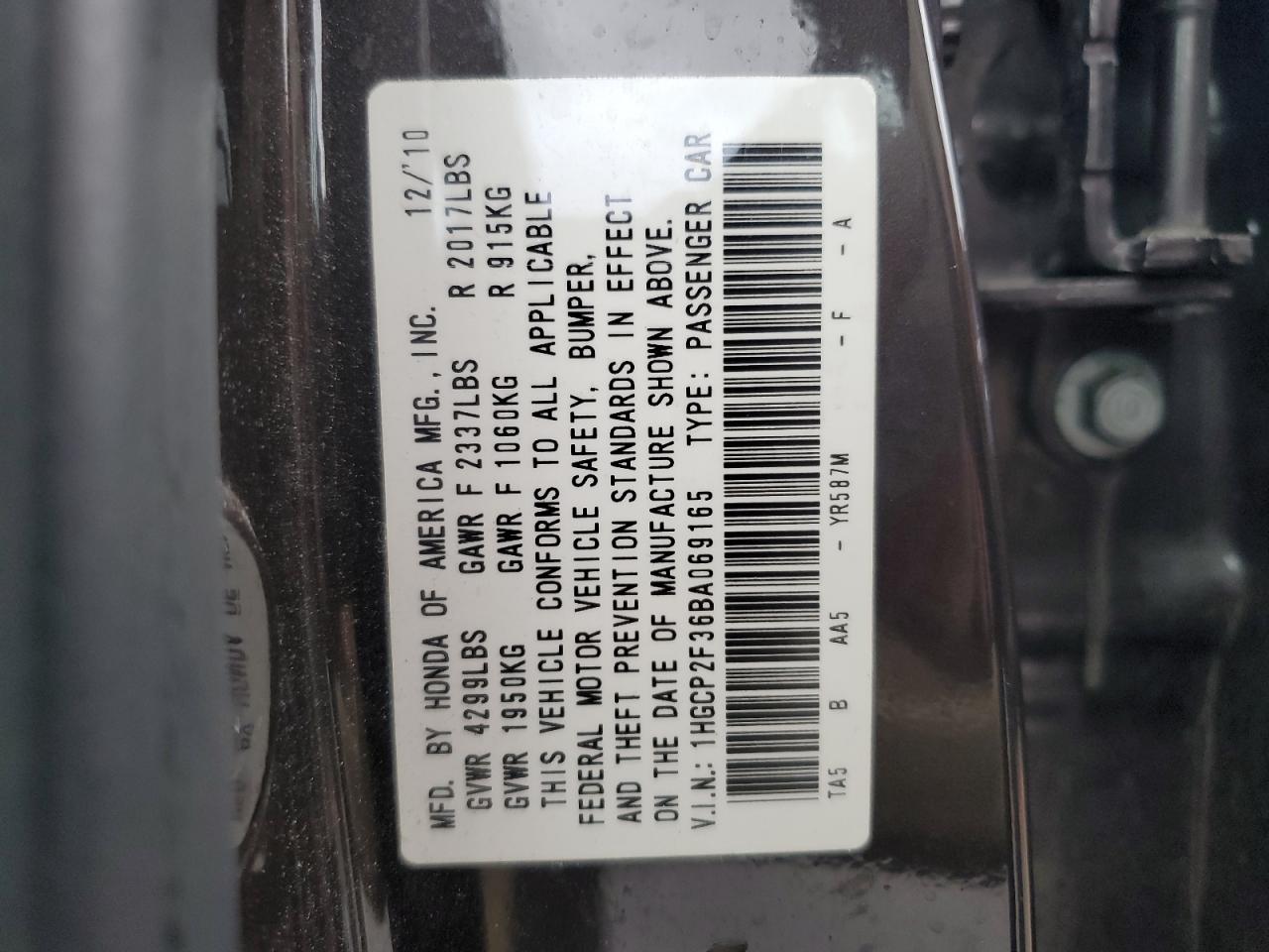 1HGCP2F36BA069165 2011 Honda Accord Lx