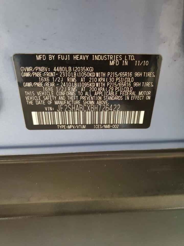 JF2SHABCXBH726422 2011 Subaru Forester 2.5X