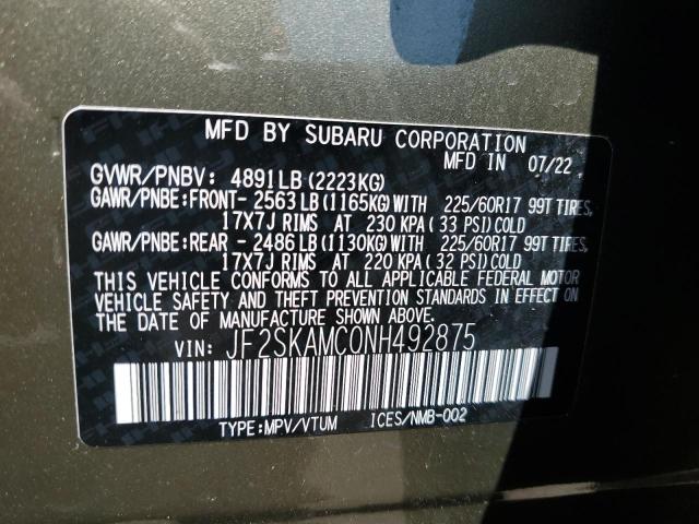 2022 Subaru Forester Wilderness VIN: JF2SKAMC0NH492875 Lot: 51956334