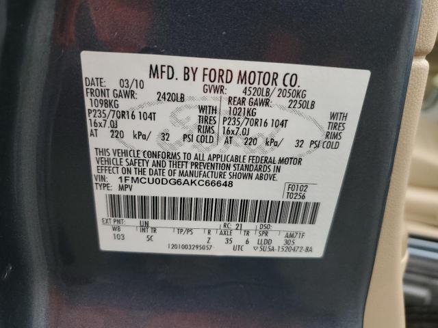 2010 Ford Escape Xlt VIN: 1FMCU0DG6AKC66648 Lot: 50451624